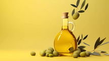 Olive oil concept on empty background with matte color
