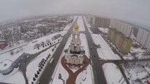 View of Kursk city and Saint George Church, aerial view