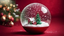 Crystal ball, snowball with snowy Christmas tree and house inside. Animated.
