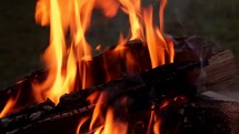 flames on burning wood 
