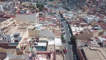 aerial view over a church and city in Mexico