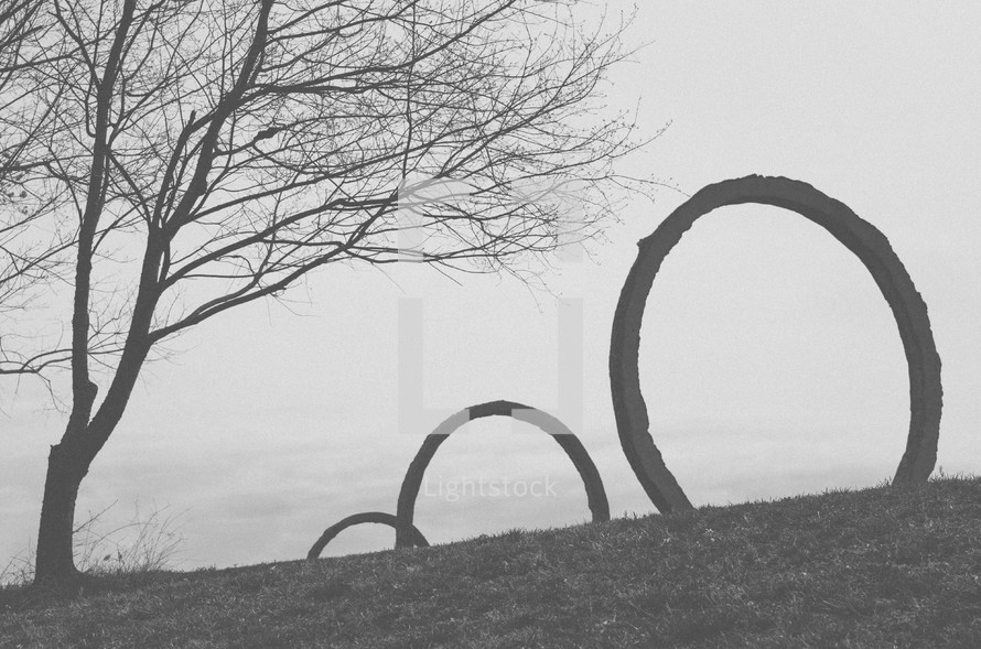 decorative rings on a beach front park