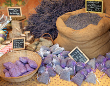 Lavender bunches selling in a outdoor market. 