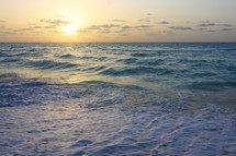 ocean waves with sunset 