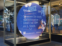 BERLIN, GERMANY - CIRCA JUNE 2019: Think IBM store. German text means Shop for innovative ideas at IBM at 1st floor