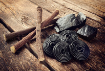 Licorice on a wooden table 
