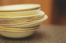 a stack of old dishes