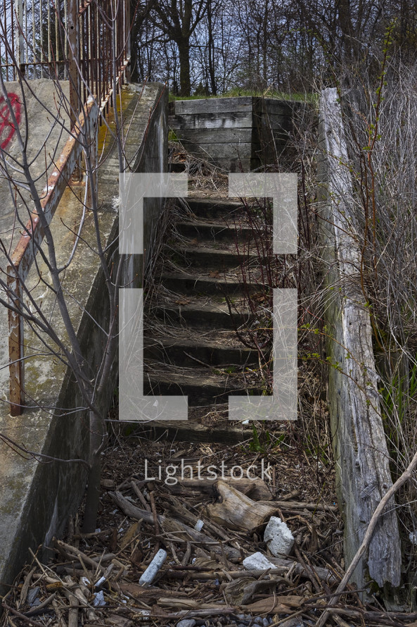 old deteriorating stairs outdoors 