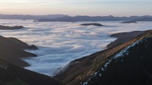 Epic Foggy Morning above Mist Clouds Flows in Winter Mountain Valley Time Lapse 4K
