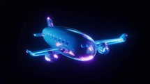 Loop animation of a plane with dark neon light effect, 3d rendering.
