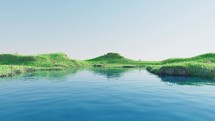 Green grassland with lakes, 3d rendering.
