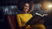 Bible Study. Cheerful african american woman in eyeglasses reading book