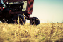 A red tractor in a field