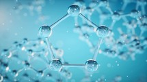 Chemical molecule with blue background, 3d rendering.
