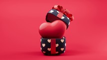 Loop animation of gift box and love heart, 3d rendering.
