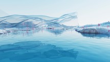 Rippled lake with transparent flowing cloth, 3d rendering.
