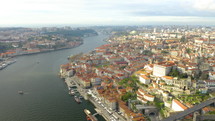 Aerial view of old town and Dom Luis Bridge over the Douro river