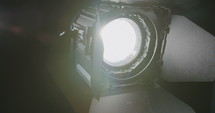 Film light switching on and creating a lens flare