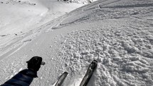 Freeride skiing in winter mountains backcountry, adrenaline sport action slow motion freedom adventure
