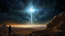 Shepherd in the desert seeing the star of Bethlehem. 