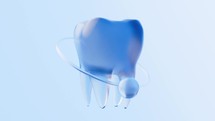 Tooth with glass material, 3d rendering.
