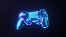 Loop animation of gamepad with dark neon light effect, 3d rendering.
