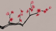 Plum blossom with Chinese ink painting style, 3d rendering.
