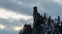 Dramatic clouds over nosferatu castle tower Time lapse
