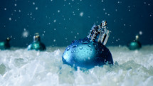 Blue Christmas Balls on Snow
