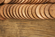 a row of pennies 