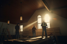 Building for Jesus. Workers constructing a church