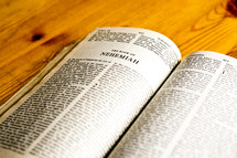Open Bible in book of Nehemiah