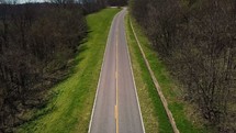 aerial view over a country highway 