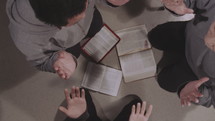 overhead view of a small group Bible study 