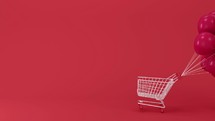 Shopping cart and balloon, 3d rendering.
