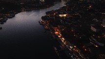 Porto city and river at night, aerial view
