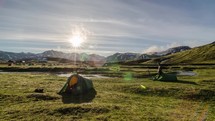 Sunny morning in camp in Iceland Time lapse
