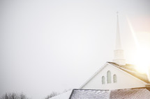 church steeple in snow 
