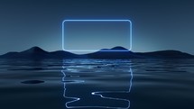 Dark lake with glowing neon lines, 3d rendering.
