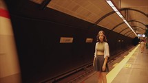 Young Woman in a Metro Train Subway in Istanbul