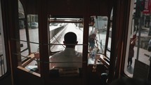 Driver driving the bus in the streets of Istanbul