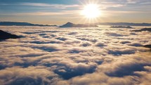 Panoramic view Sunrise above clouds in beautiful morning nature colorful summer landscape