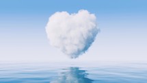 Heart shape soft cloud with water surface, 3d rendering.
