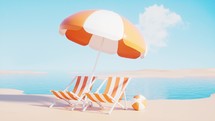 Beach chairs with cartoon style, 3d rendering.
