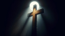 The empty wooden cross against the moonlight