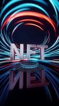 NFT concept with spin lines effect background, 3d rendering.
