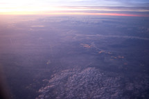 Aerial view of plain at dusk.