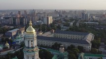 Aerial view of Kiev Pechersk Lavra, Dnieper River and Motherland Monument, Ukraine. 
