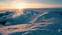 Beauty top view of sunrise in winter alps mountains nature in cold morning
