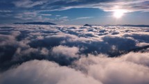 Freedom fly above blue heaven of clouds sky in sunny misty nature landscape Time lapse
